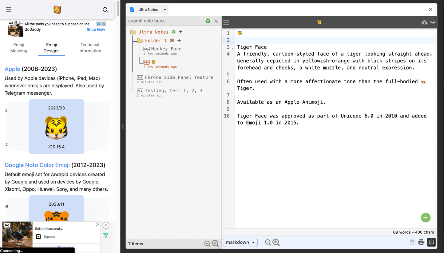 Ultra Notes, a simple note taking Chrome extension built with Svelte